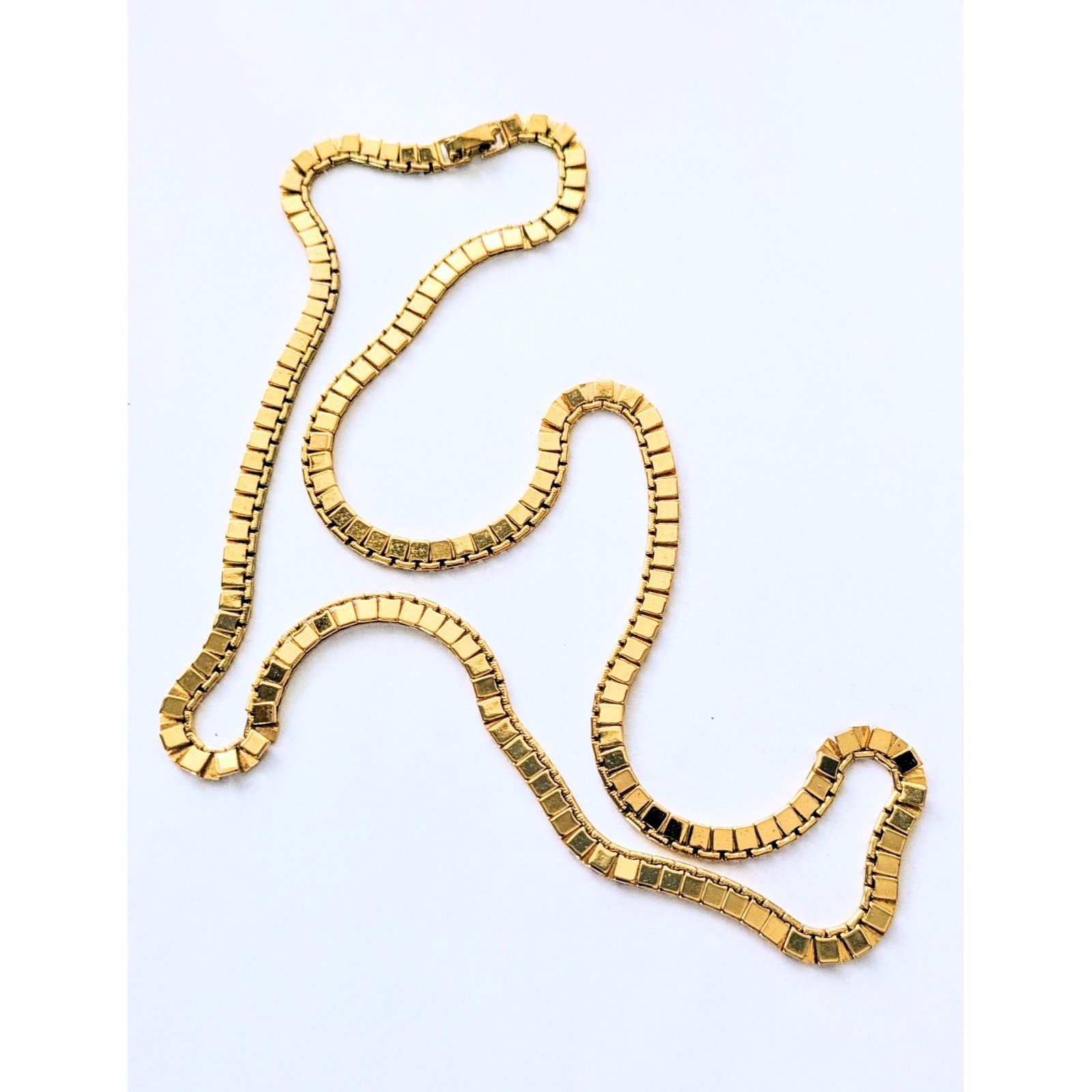 70s Vintage MONET Necklace Gold Plated Flat Square Articulated Link Chain 24″
