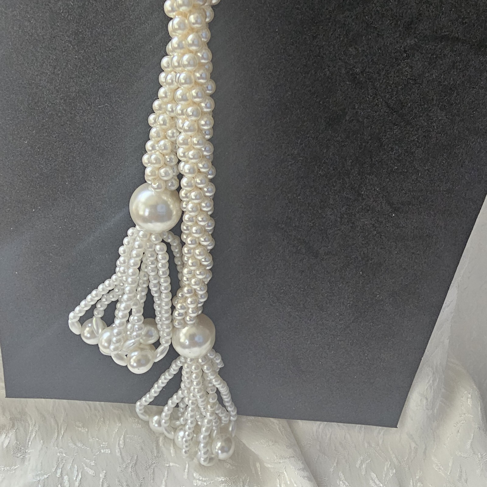 Vtg Beaded Flapper Lariat Necklace Rope Tassels Art Deco Style 2 Adj Rings