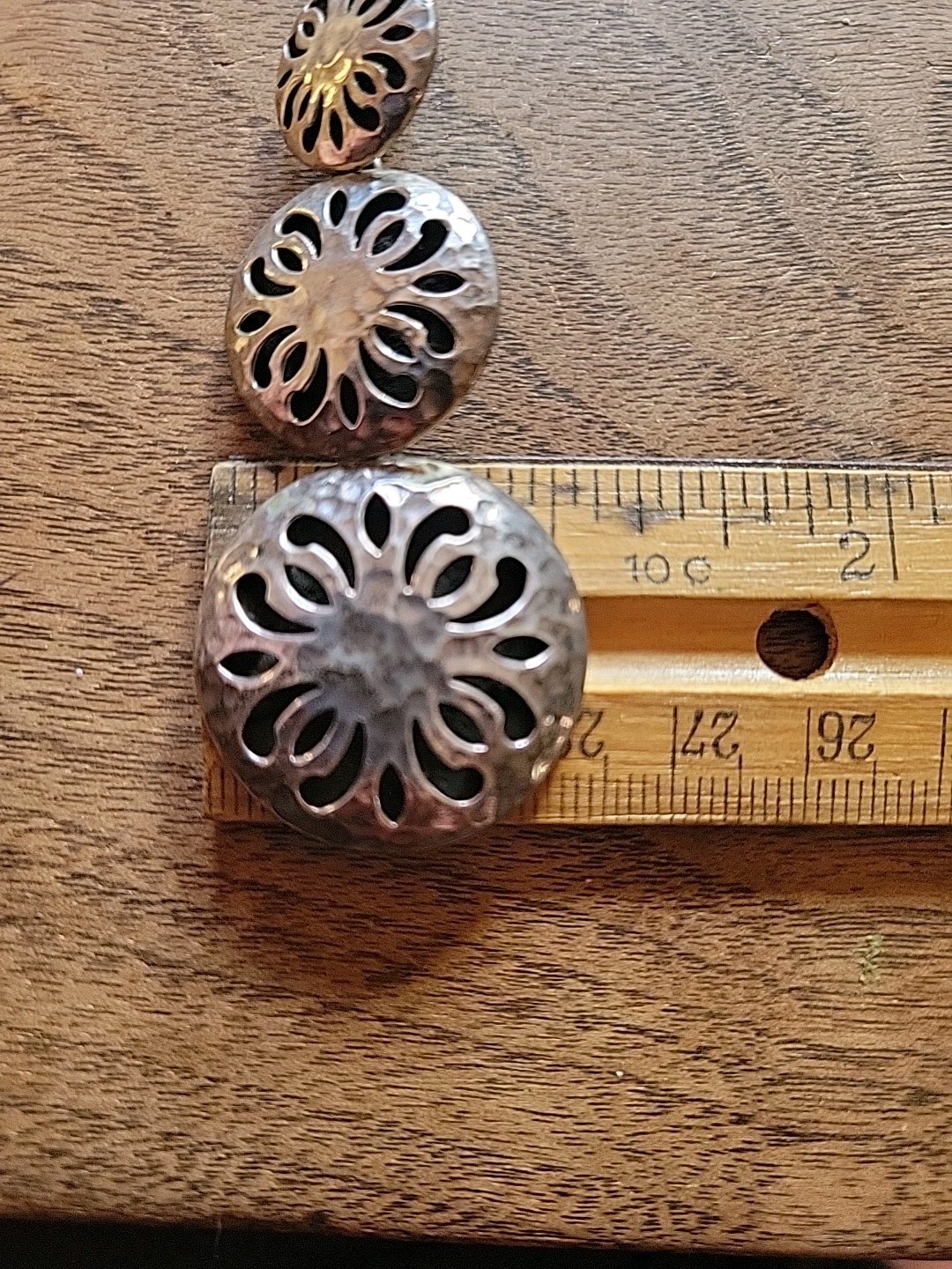 Vintage ATI MEXICO Sterling Silver Hammered Floral Cutout Discs Pendant
