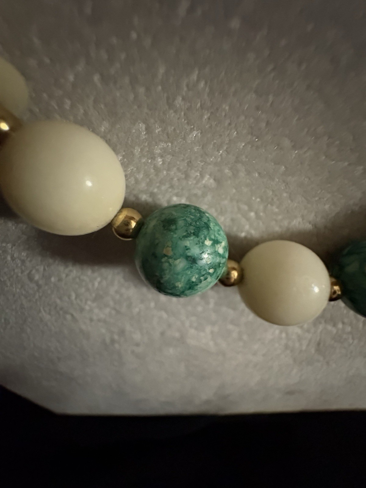 Vintage Chunky Bead White & Turquoise Marbled Necklace Fish Hook Clasp