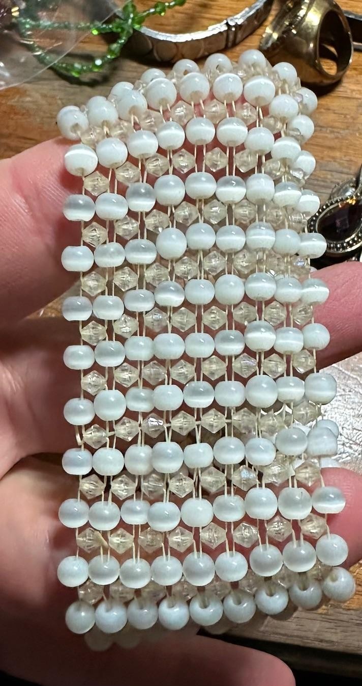 3 Beaded / Rhinestone Wide Stretch Bracelet lot Costume Jewelry #D17