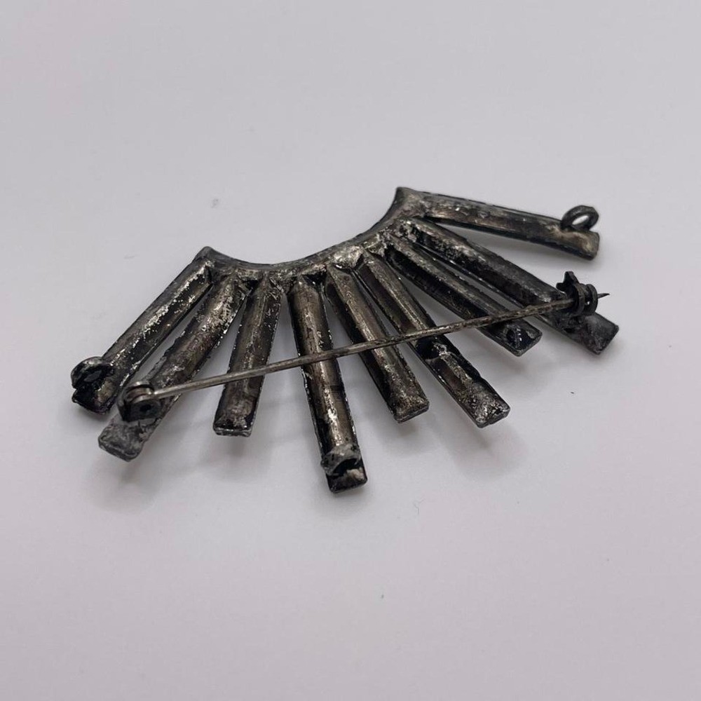 Antique Art Deco Pin Brooch circa 1920s Fan Shape Diamanté Old Hollywood