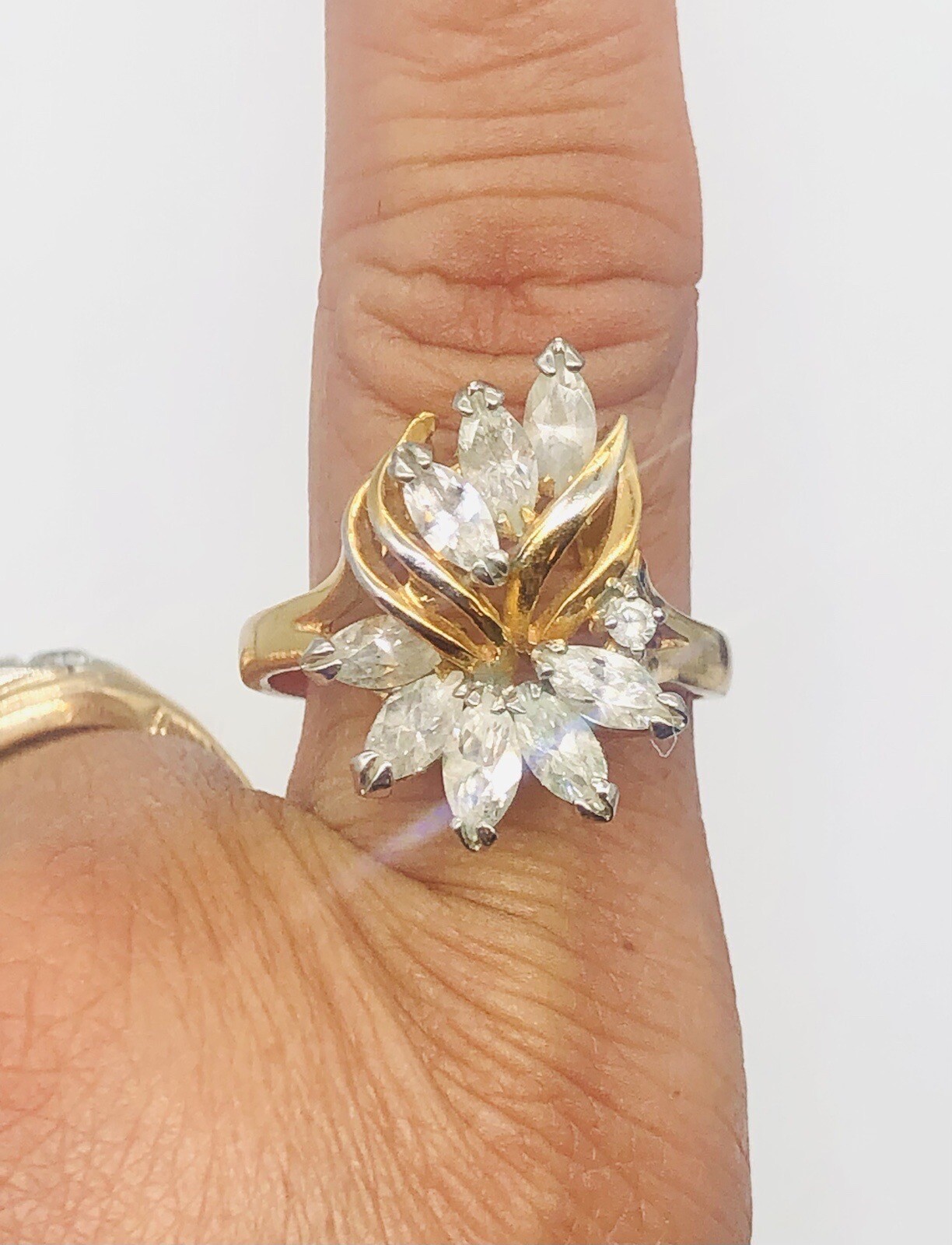Vtg 14K GE Clear Glass Rhinestone Cocktail Ring Sz 8.75