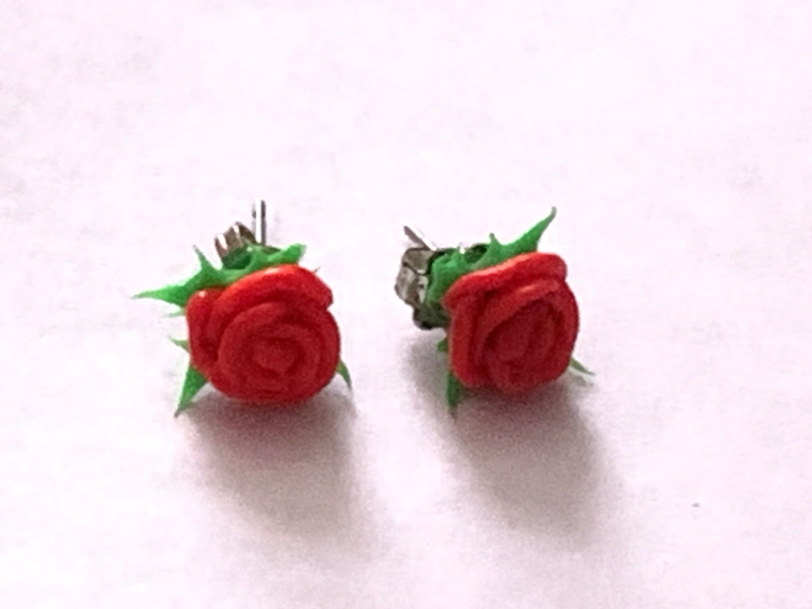 Vintage Y2k Rubber Rose Earrings Silicone Hot Topic Goth Punk Romantic Red Green