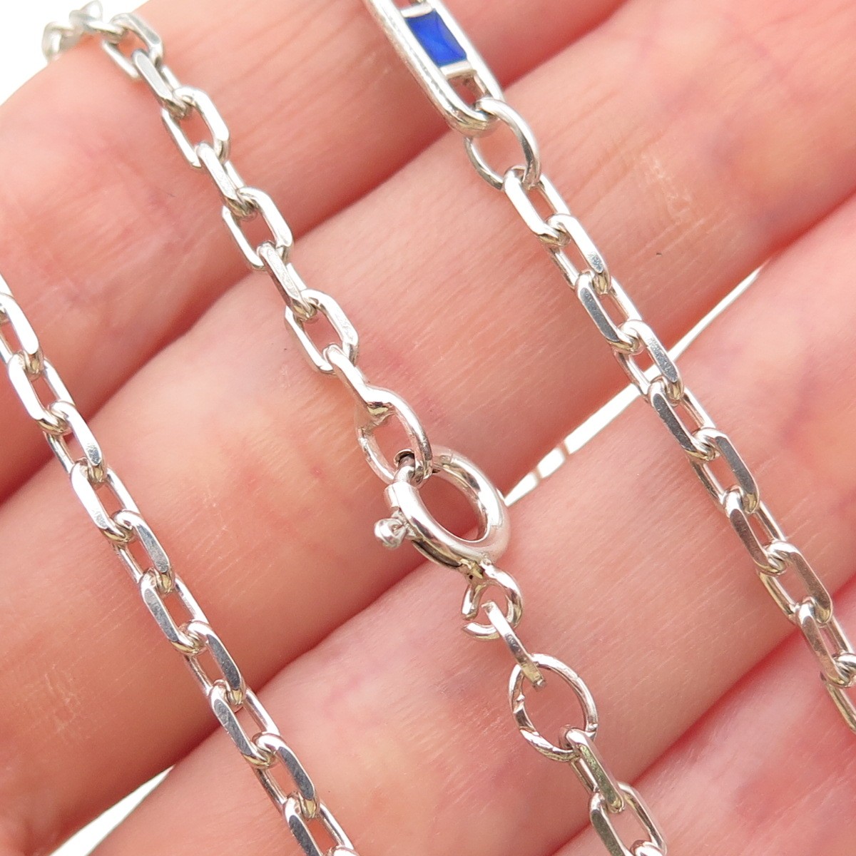 925 Sterling Silver Vintage Italy Enamel Anchor Mariner Cable Chain Necklace 30″