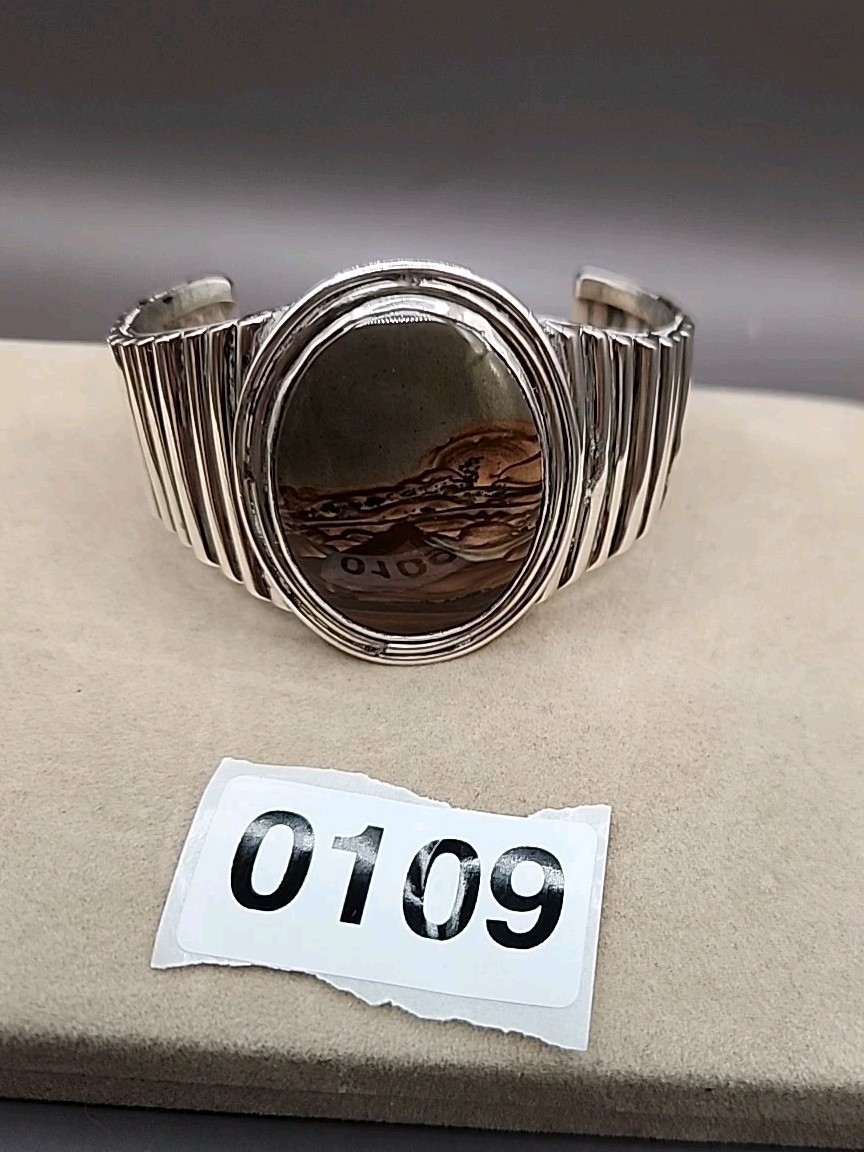 Vintage Navajo Picture Jasper Sterling Silver Cuff Bracelet Small6″ XRF Verified