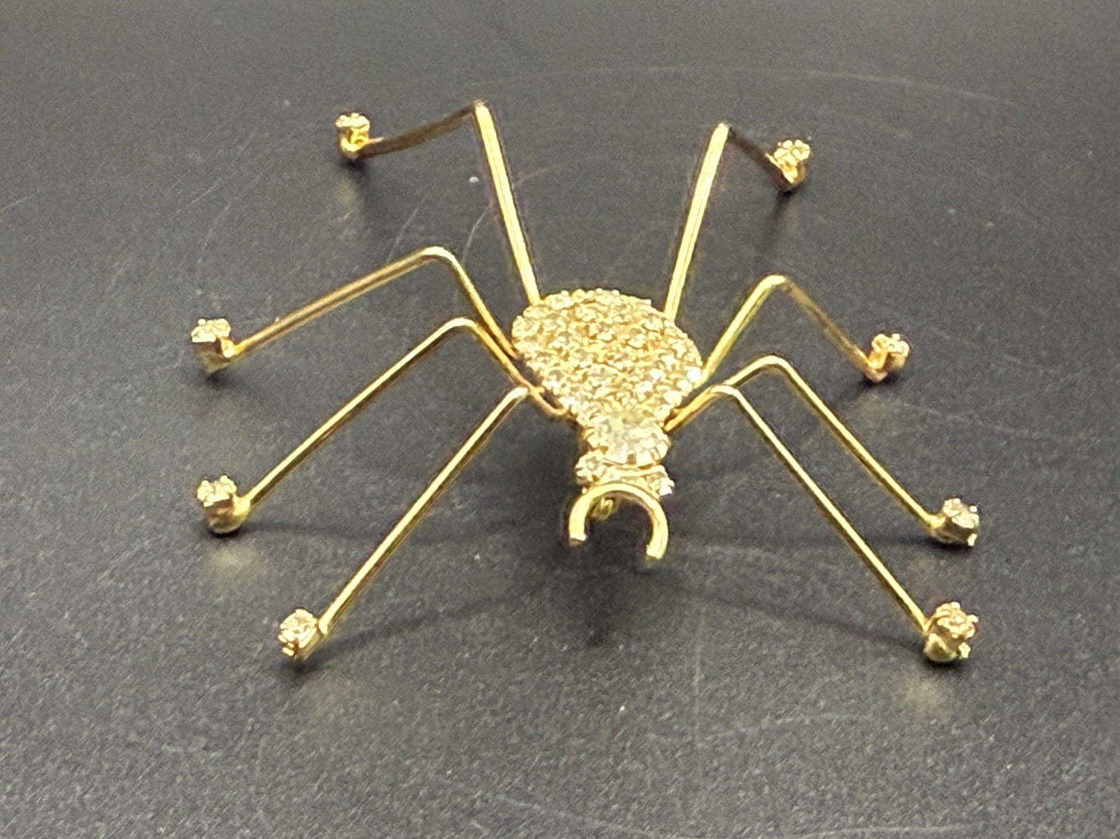 Vintage Gold Tone Rhinestone Spider Brooch