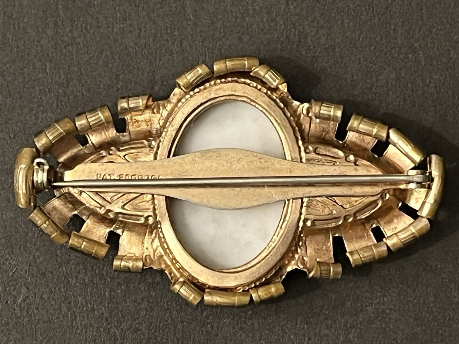 Vintage Austrian Porcelain Courting Couple Brooch Pat 206595 Gold Tone