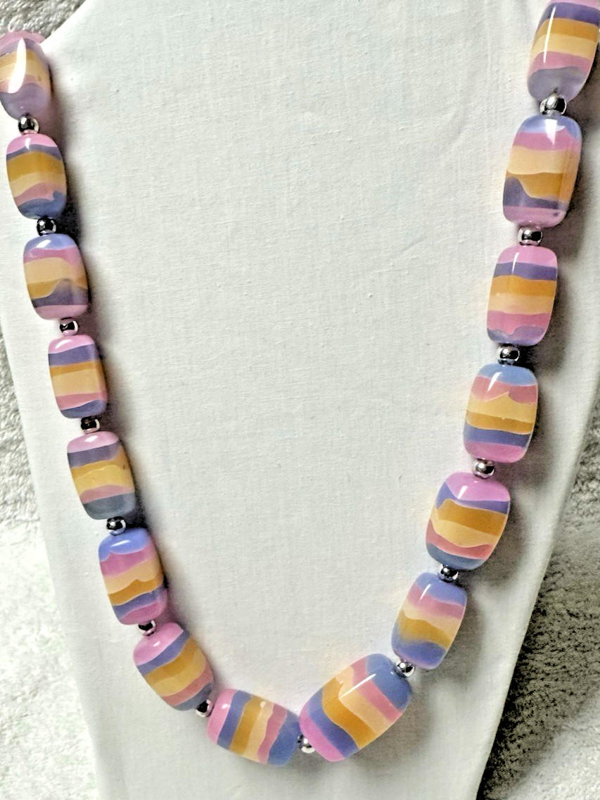 Vintage MCM Estate 30” Chunky Pastel Lucite Bead Strand Necklace n0129