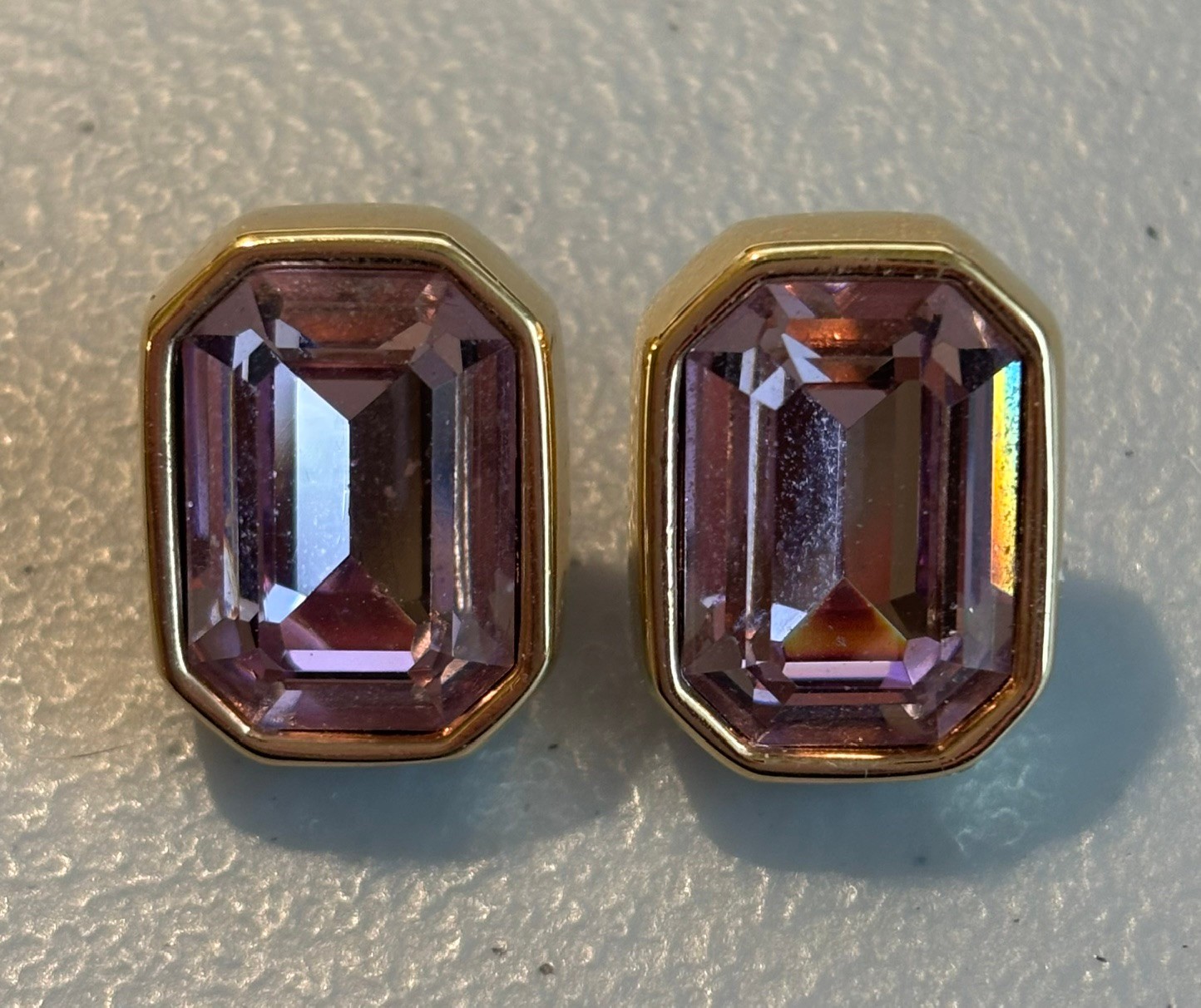 Swarovski Emerald-cut Lilac Crystal earrings signed marked *read