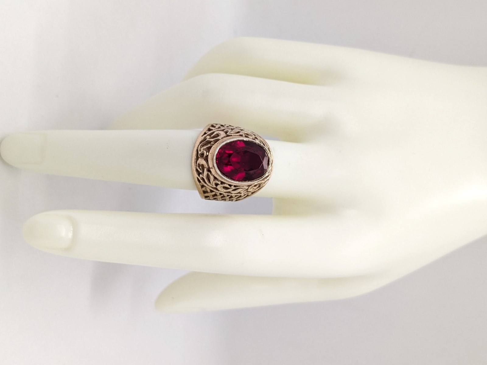 Vintage Soviet RING Silver⭐️875 stamp Star USSR with Bright Ruby -size: 8US | #8