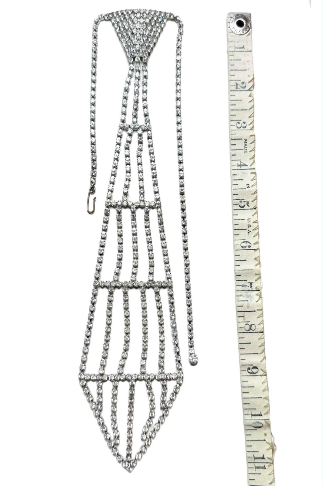 LUX 1960s 70s Rhinestone Tie Necklace, Costume, Glam, Punk, 15”