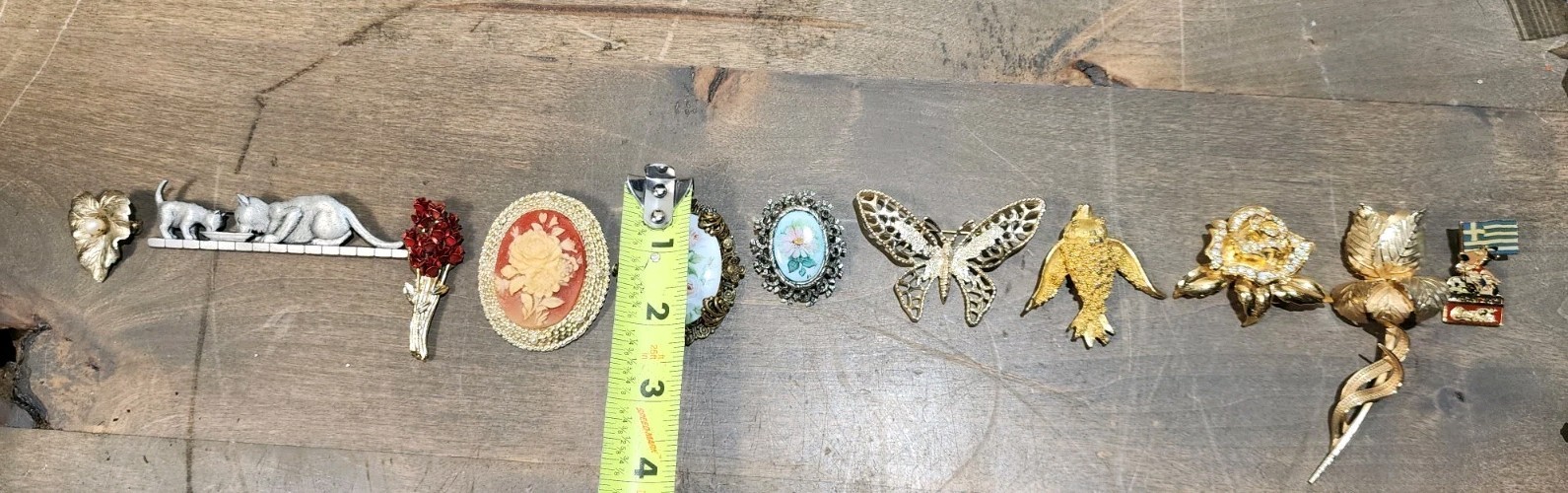 Vintage Lot Brooch Lapel Pin Bird Flowers Cats Avon Giovanni READ