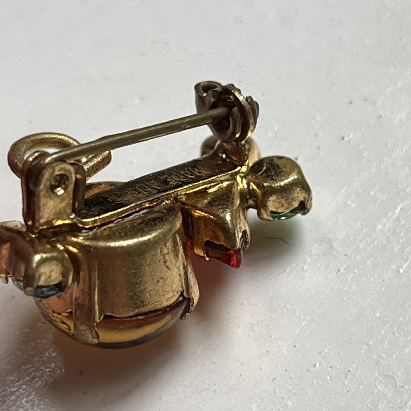 Vintage Made In Austria Mouse Brooch Prong Set Cabochon & Faceted Crystals