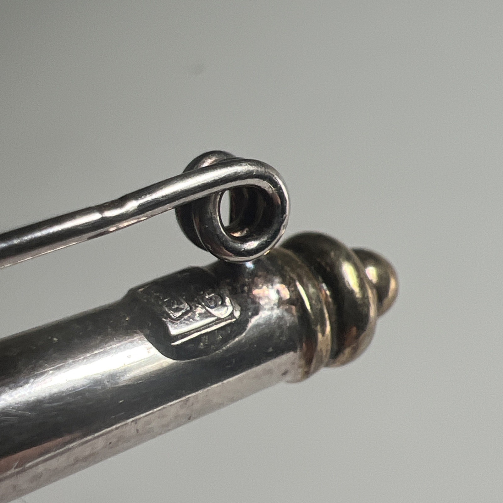 Vintage Sterling Silver Bar Brooch Pin Gold Tone Mixed Metal Italy 2″ Scroll 925