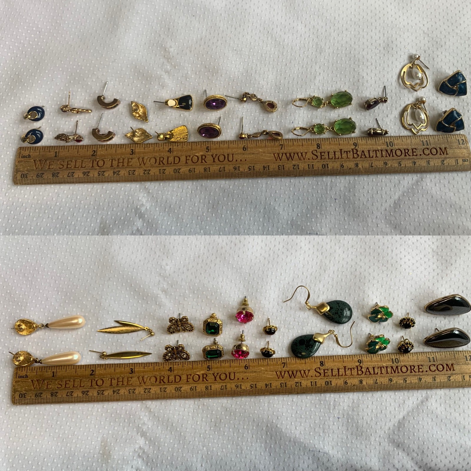 Vtg Earring Lot Costume Jewelry Enamel Faux Pearl Tigers Eye Hematite Malachite