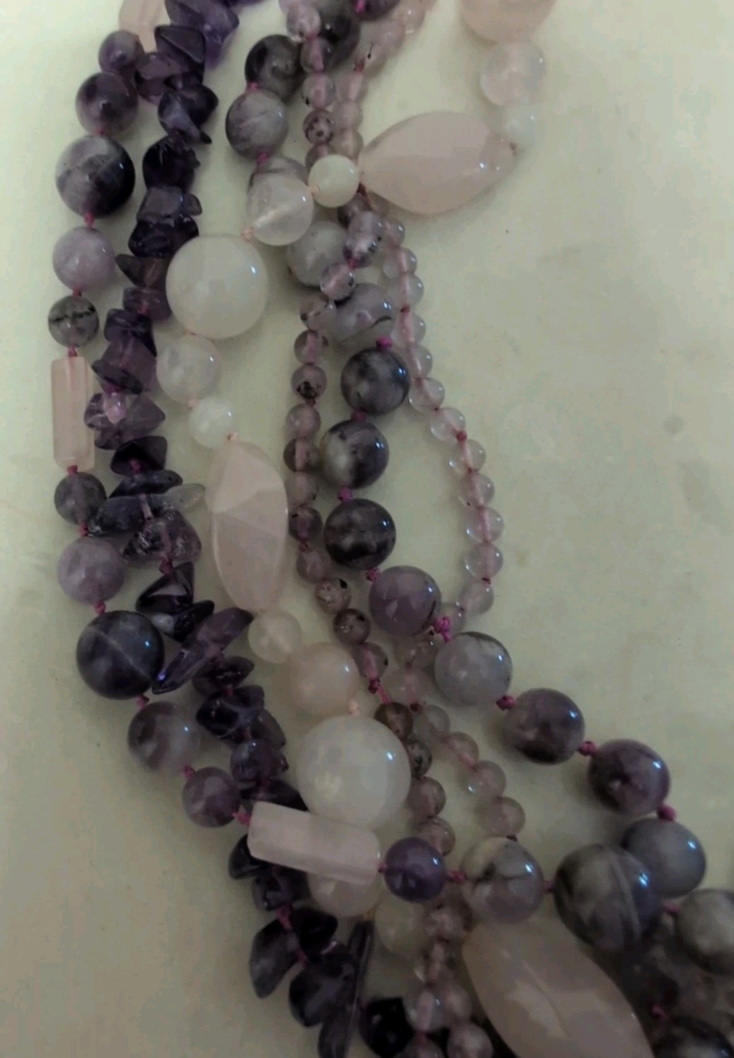 STUNNING VINTAGE MULTI STRAND CARVED AMETHYST DRAGON ROSE QUARTZ NECKLACE-L@@K