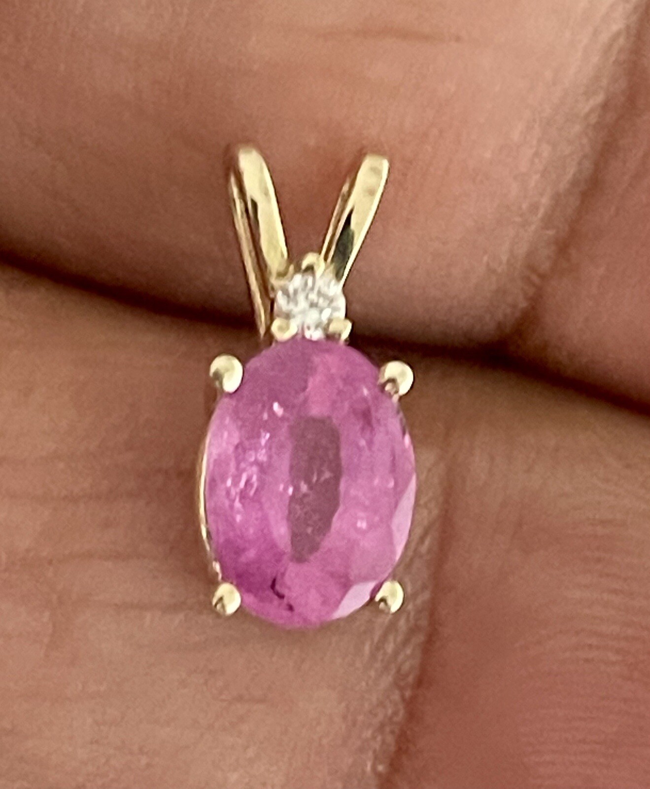 14k Yellow Pink Sapphire & Diamond Pendant (X37)