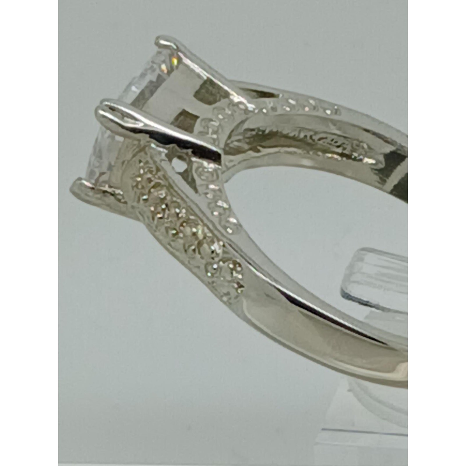 Vintage White Gold Plated CZ Engagement Ring 3.0 Carat Radiant Cut Stone Size 9