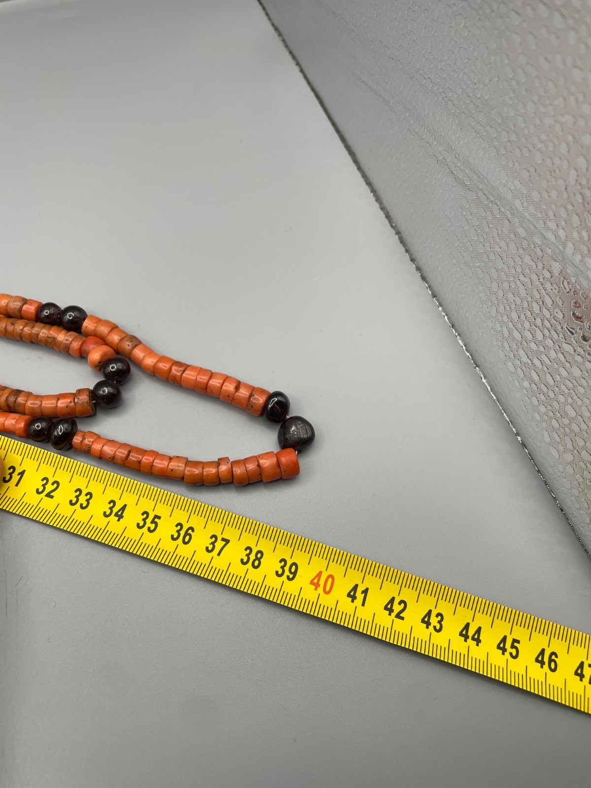 Antique 3-Strand Natural Coral Necklace with Genuine Coral & Black Stone 118 gr