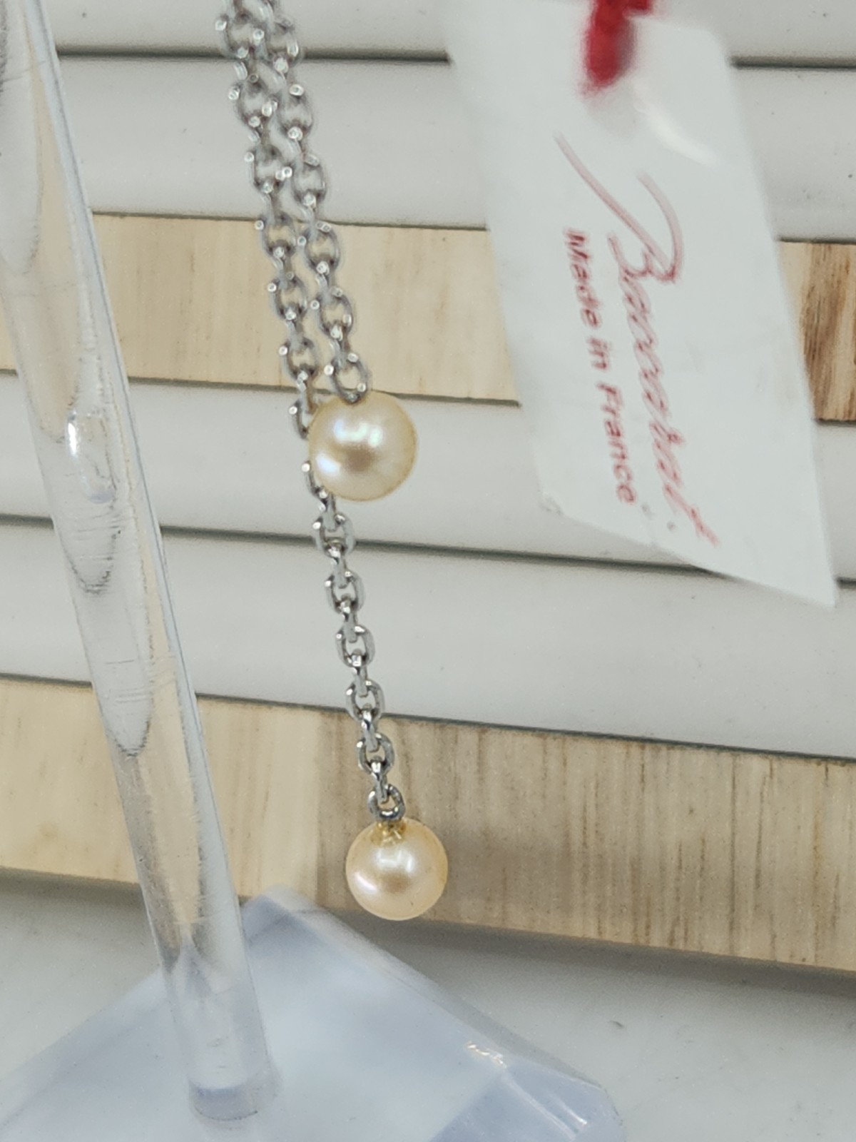 Authentic Baccarat France Crystal Flower Pearl Chain Dangle Clip Earrings 925