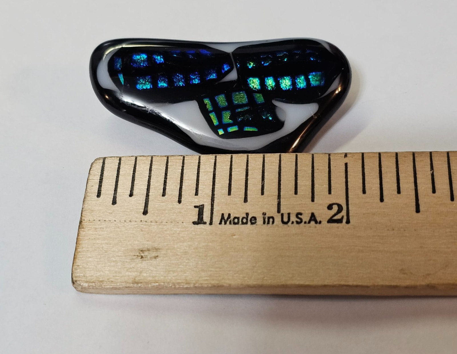 925 Sterling Bail Pendant /brooch Pin w Fused Glass Dichroic Black Blue Green