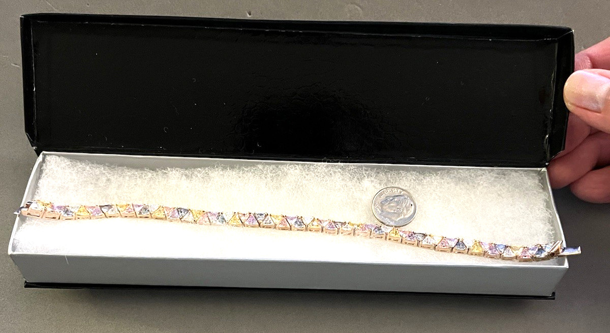 ROSS SIMONS Gold Plated Sterling 925 Trillion Cut Multi-color CZ Bracelet Mint