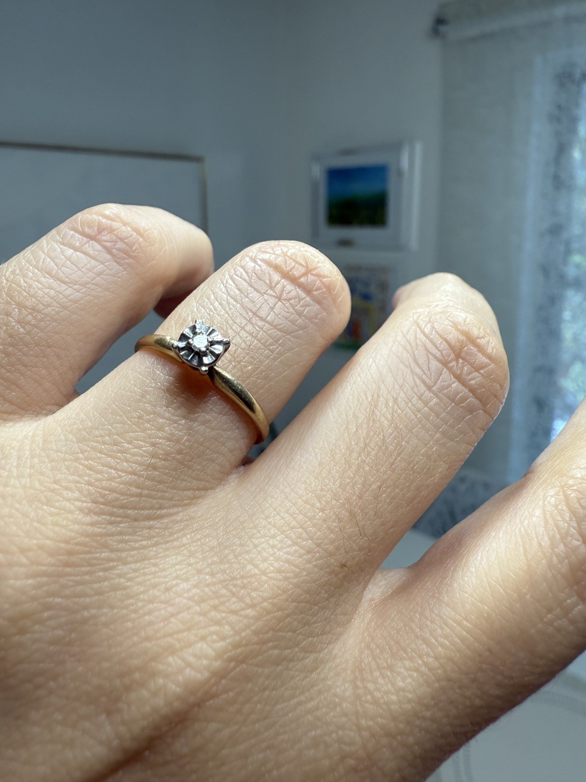 Vintage 1950s Mid Century 10K Gold Illusion Diamond Ring Size 5.5 Minimalist