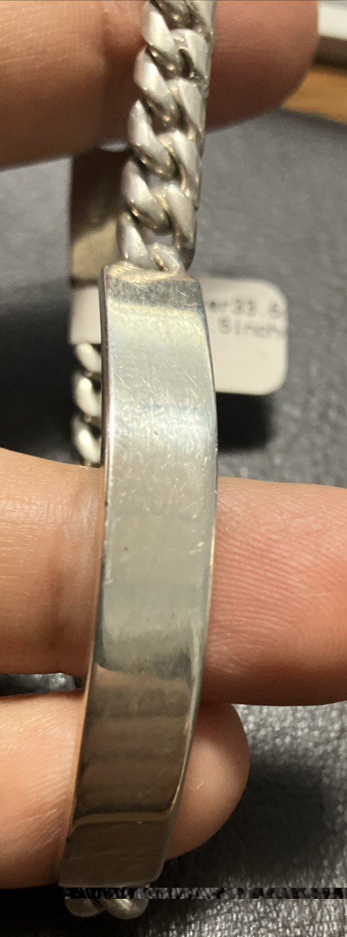 Mexico IF-02 Sterling Silver 925 Cuban ID Bracelet Solid 33 Grams 8.5 Inches