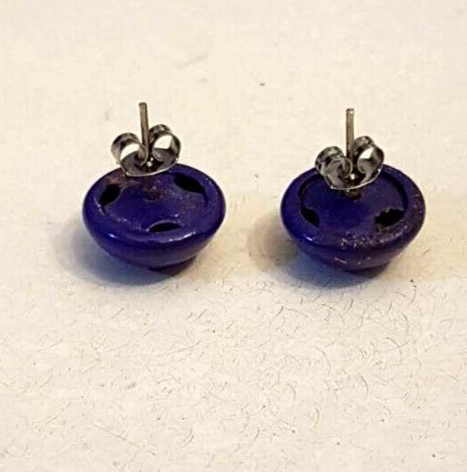 Violet Blue Metal Dome Pierced Earrings 1/2 inch Stud Posts