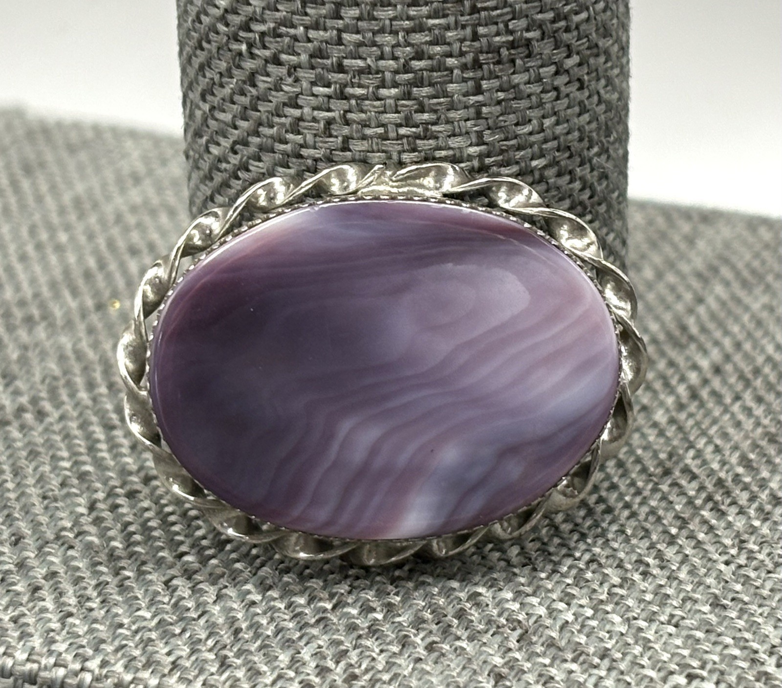 Vintage Silver Tone and Purple Shell Resin Pin Brooch