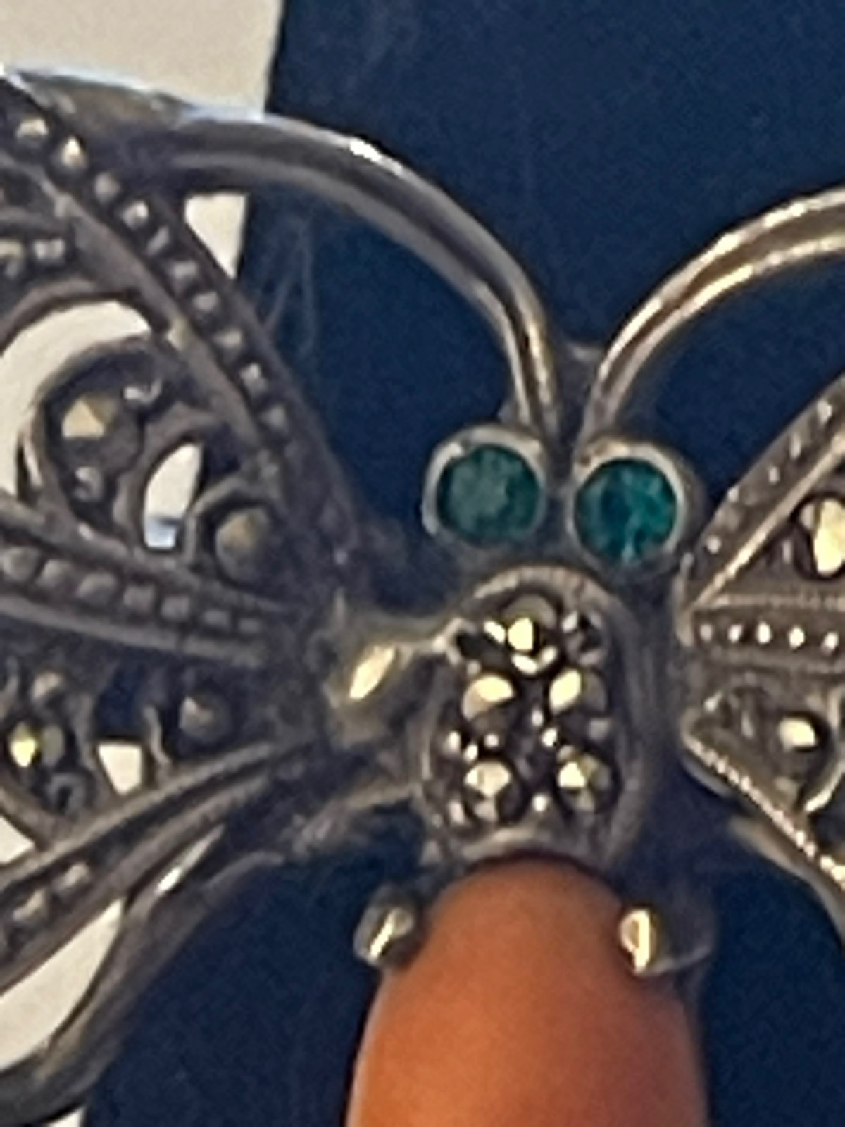 Antique LOVELY S/S Marcasite Coral Butterfly Ring Size 7 (8.1gr) Unusual AS-IS