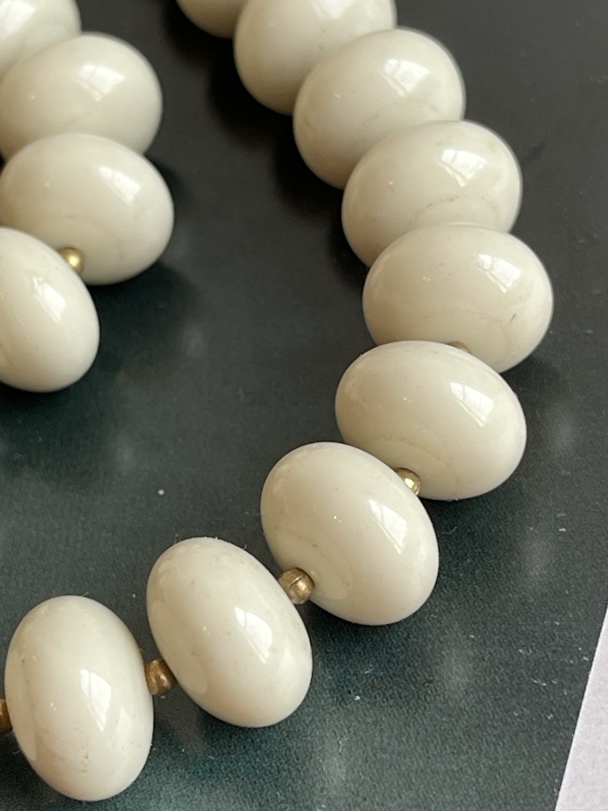 Vintage Les Bernard signed ivory white beaded statement necklace