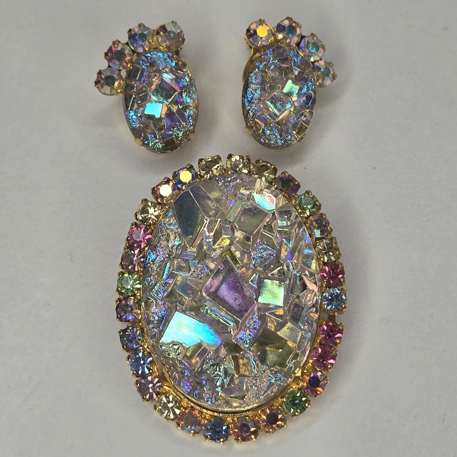 Vintage Juliana DeLizza & Elster Crystal Geode Brooch & Earrings Rare Book Piece