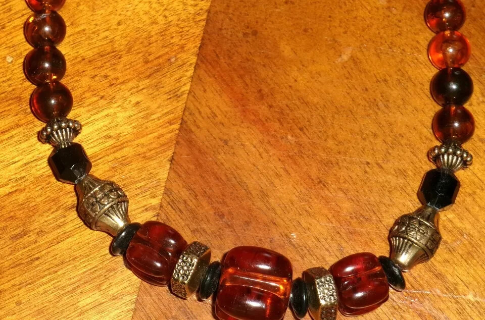 Vintage Cinnamon,Rust,Goldtone Beaded Necklace-Different Shapes & Sizes