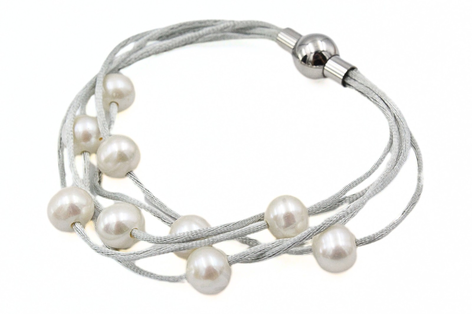 HSN Multi Strand Rhodium Plate Floating Freshwater Pearl Magnetic Bracelet