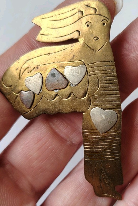 Vintage Mid Century Modern Angel Brooch Mixed Metal Brass/Silver/Copper Pin