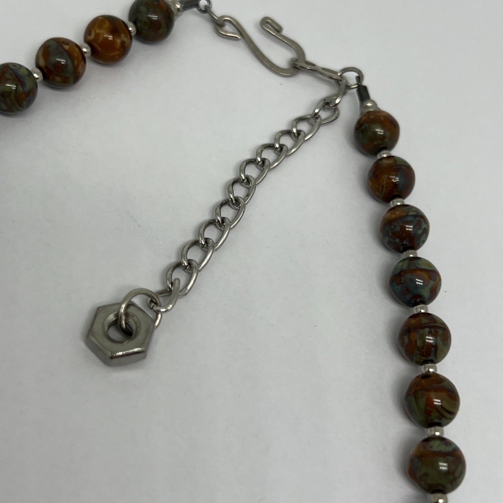 Vintage Modernist Geometric Disk Pendant Necklace Industrial Metal Resin Bead