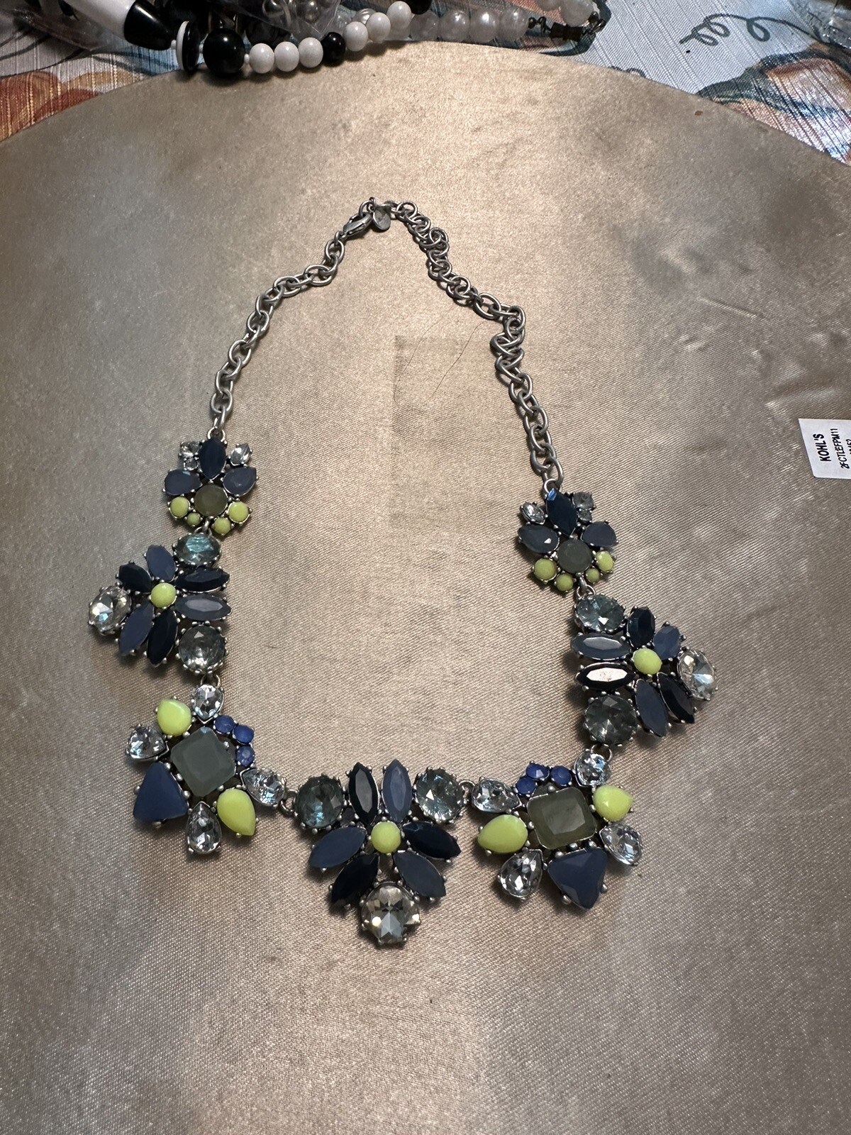18” STELLA &DOT BLUE & GREEN RHINESTONE NECKLACE – COSTUME JEWELRY
