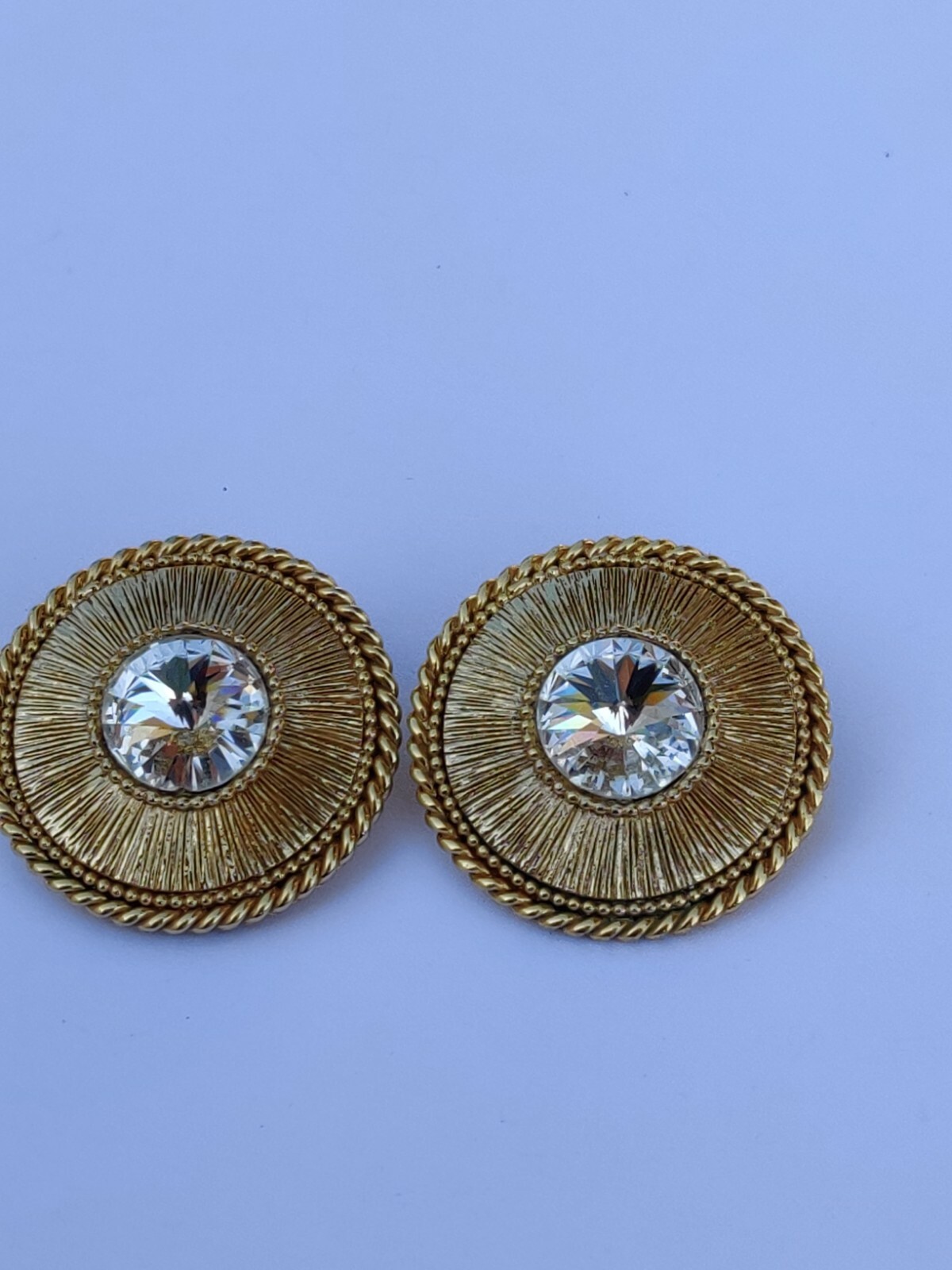ORENA Paris France Couture Designer Brand Gold Tn Faceted Crystal Clip Earrings