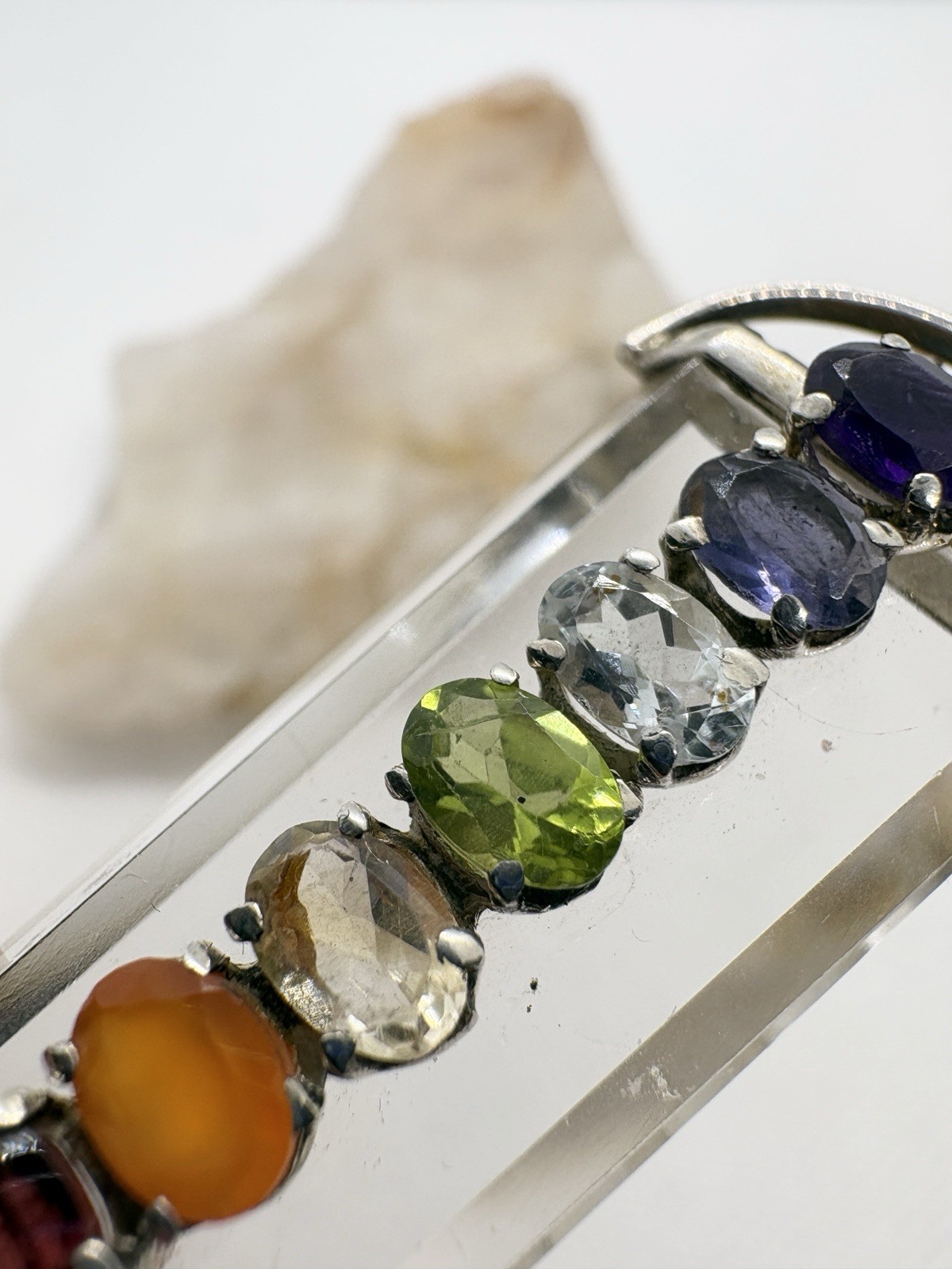 Sterling Silver Quartz Point Chakra Pendant Amethyst Peridot Iolite Gemstone
