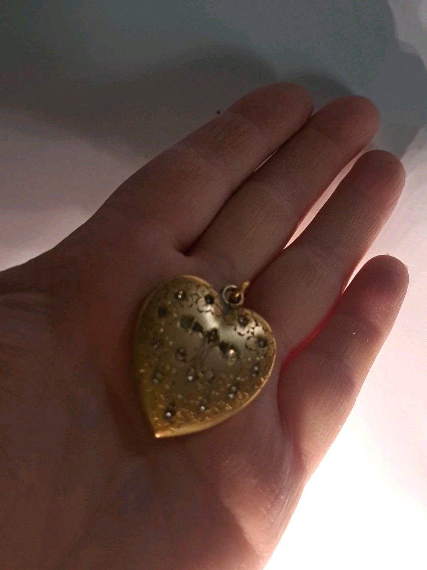 Antique Victorian S&B Co. Etched Gold Filled Starburst Fleur De Lis Heart Locket