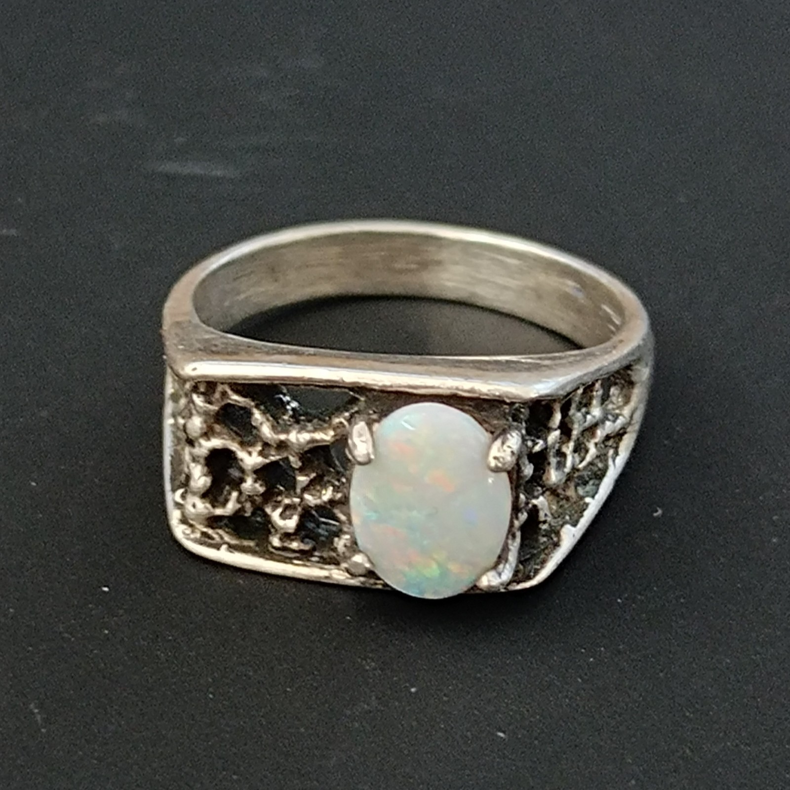 Vintage Opal Ring Silver Brutalist Modernist Israeli Men’s Pinky Women Abstract