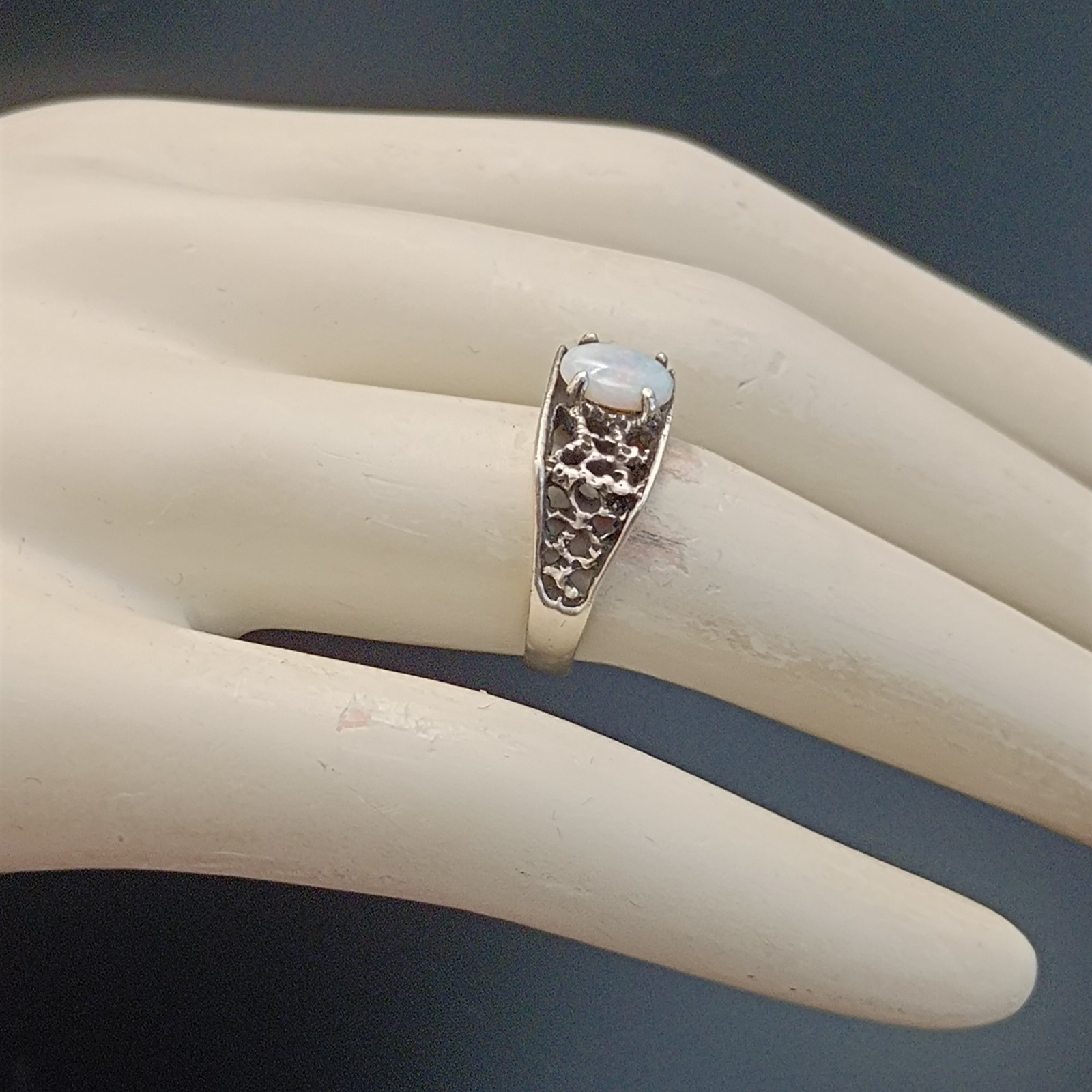 Vintage Opal Ring Silver Brutalist Modernist Israeli Men’s Pinky Women Abstract