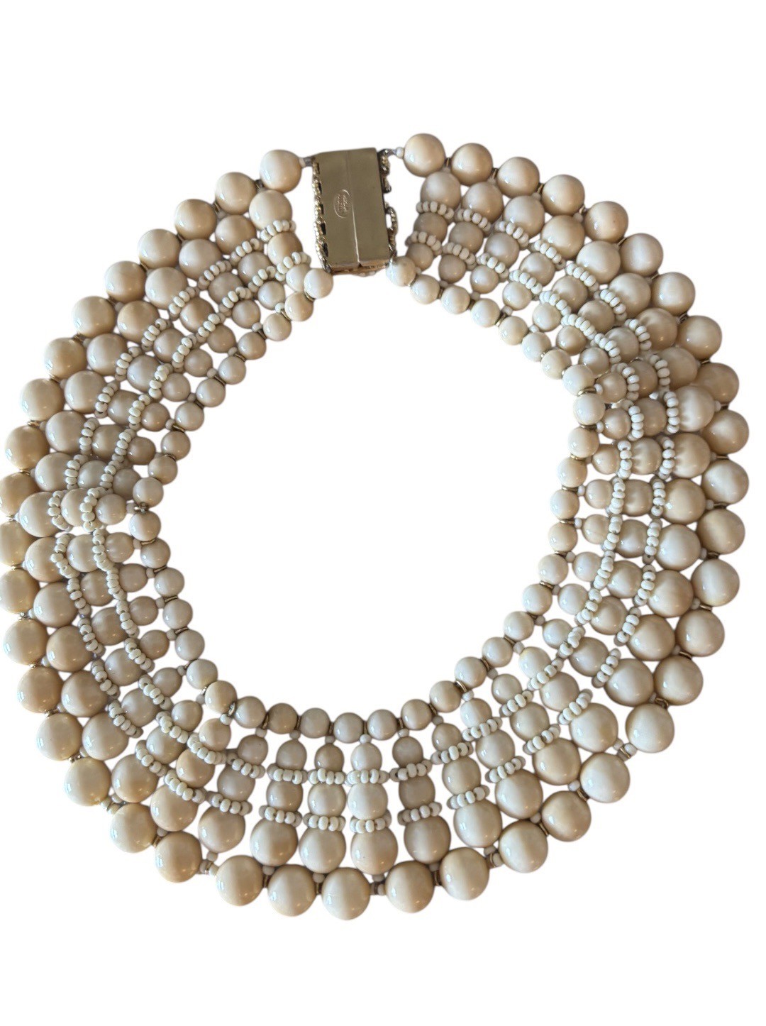 Vintage Miriam Haskell Wood Bead Bib Necklace