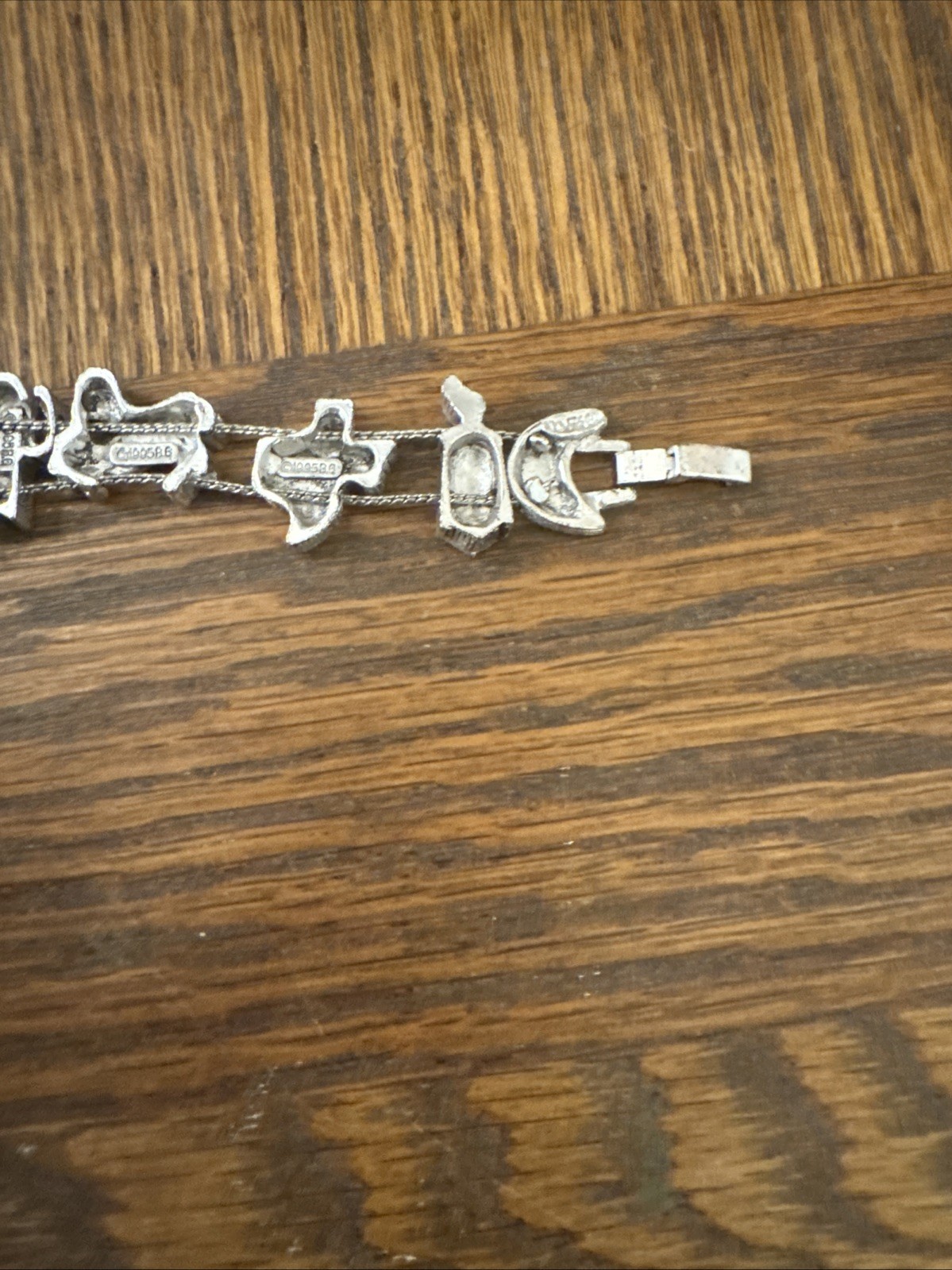 Vtg Charm TEXAS Western CACTUS OIL WELL HORSE SILVER Tone Slide Bracelet TOFA