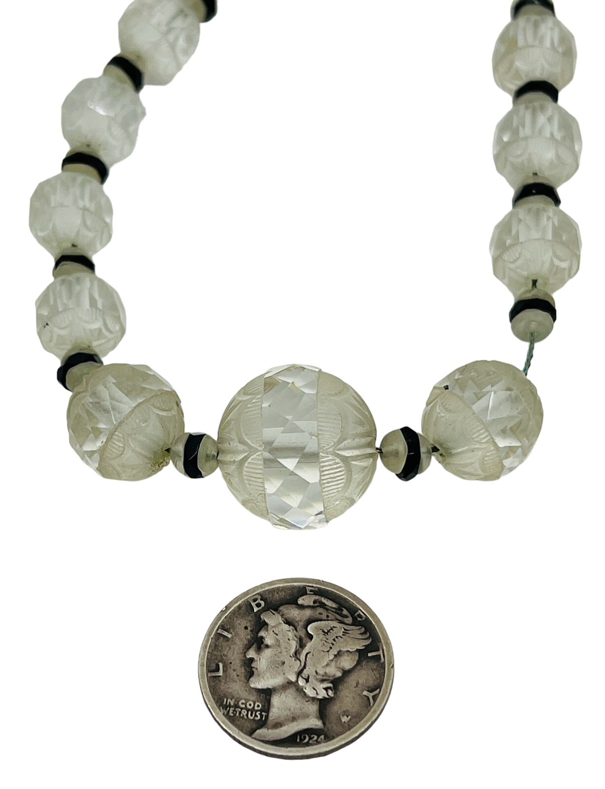 Antique Art Deco Circa 1920 Graduated Faceted Cut Czech Glass Bead Necklace 15”