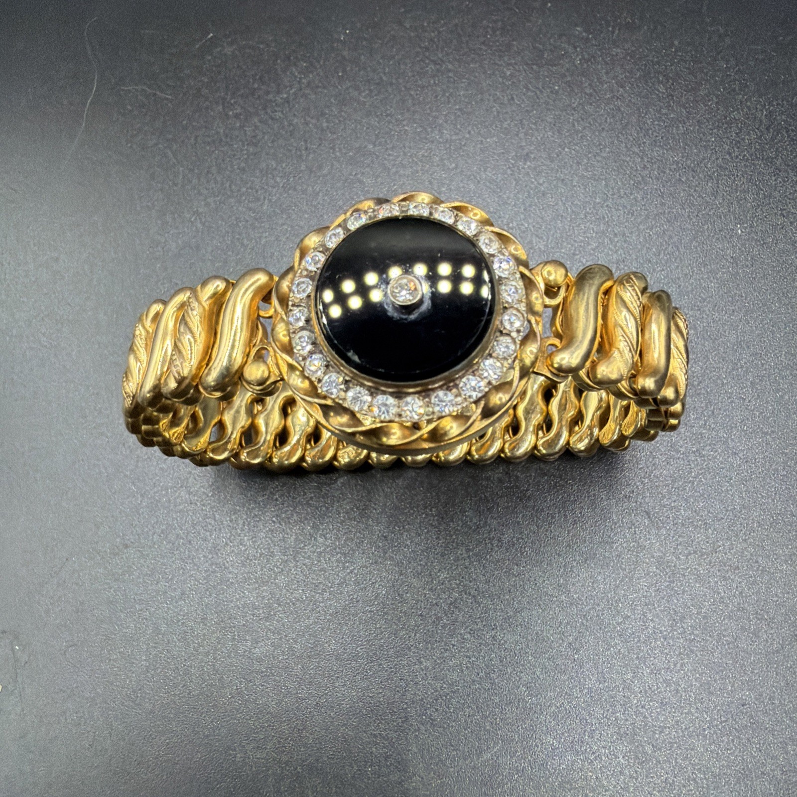 Antique DFB Co Carmen BLK Onyx Sweetheart Locket Expansion Bracelet Exceptional