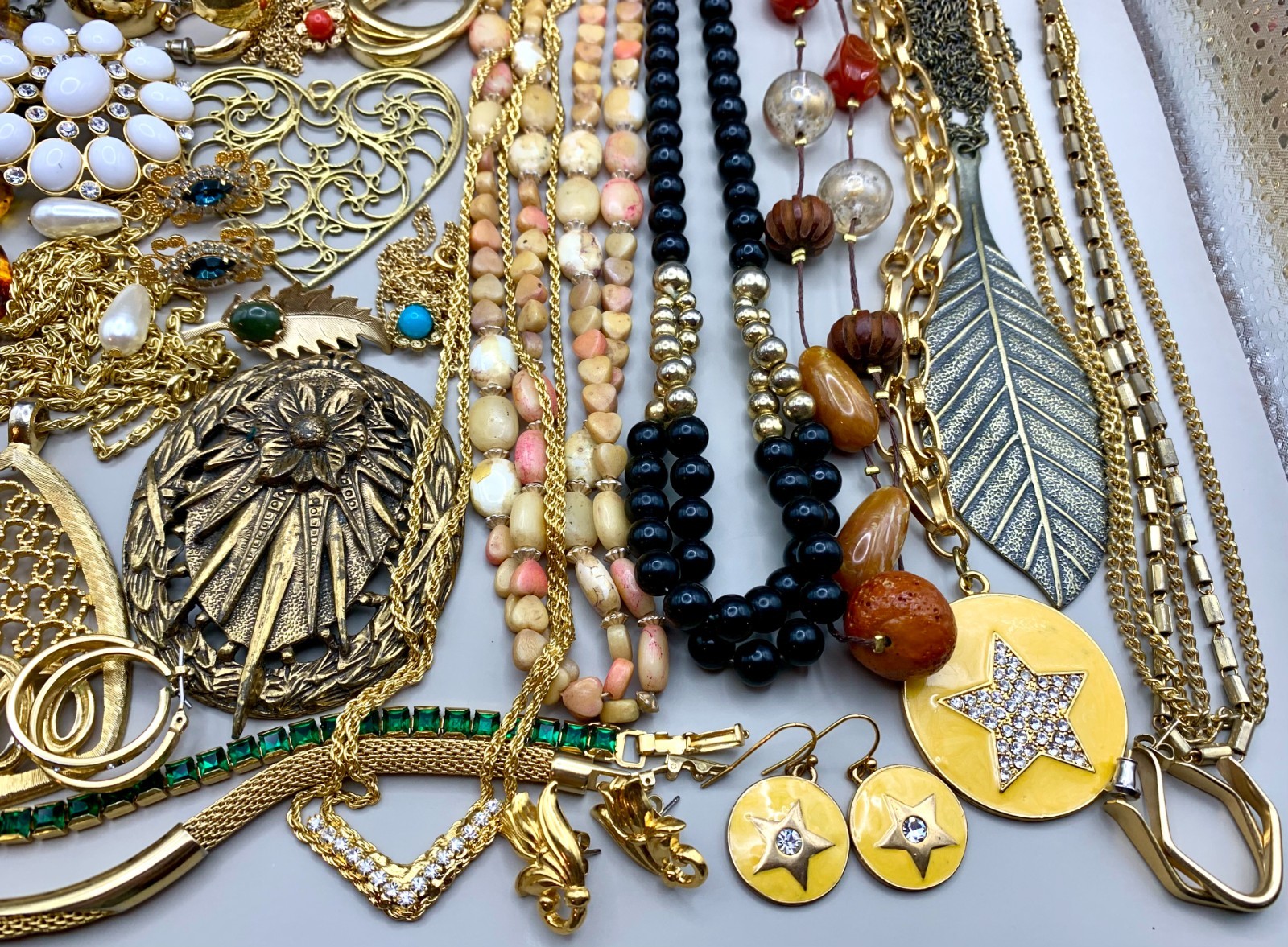 Vintage 41 Lot Gold Tone Jewelry Retro 1980s 90s Necklace Earrings Pin Bracelet