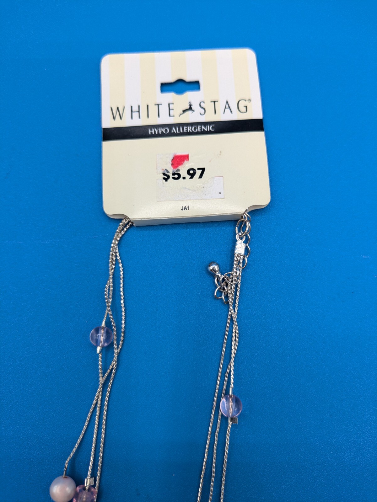 White Silver Tone With Pink Beads Necklace Hypo Allergenic New